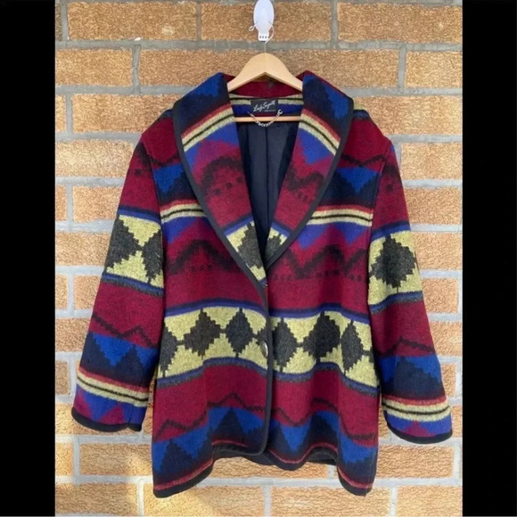 LADY SUZETTE Vintage Wool Dartmouth
Fabric Southwestern Native Jacket Coat XL - Picture 3 of 10